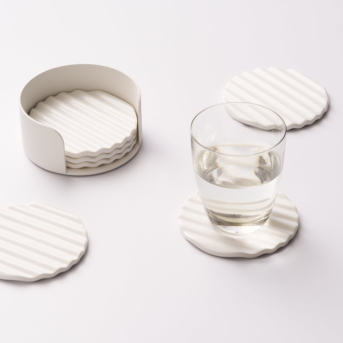 Wave Coaster Set - Ceramic + Steel