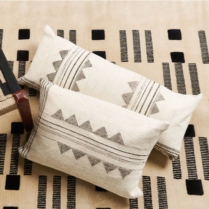 Kora White And Black Handloom Large Lumbar Pillow
