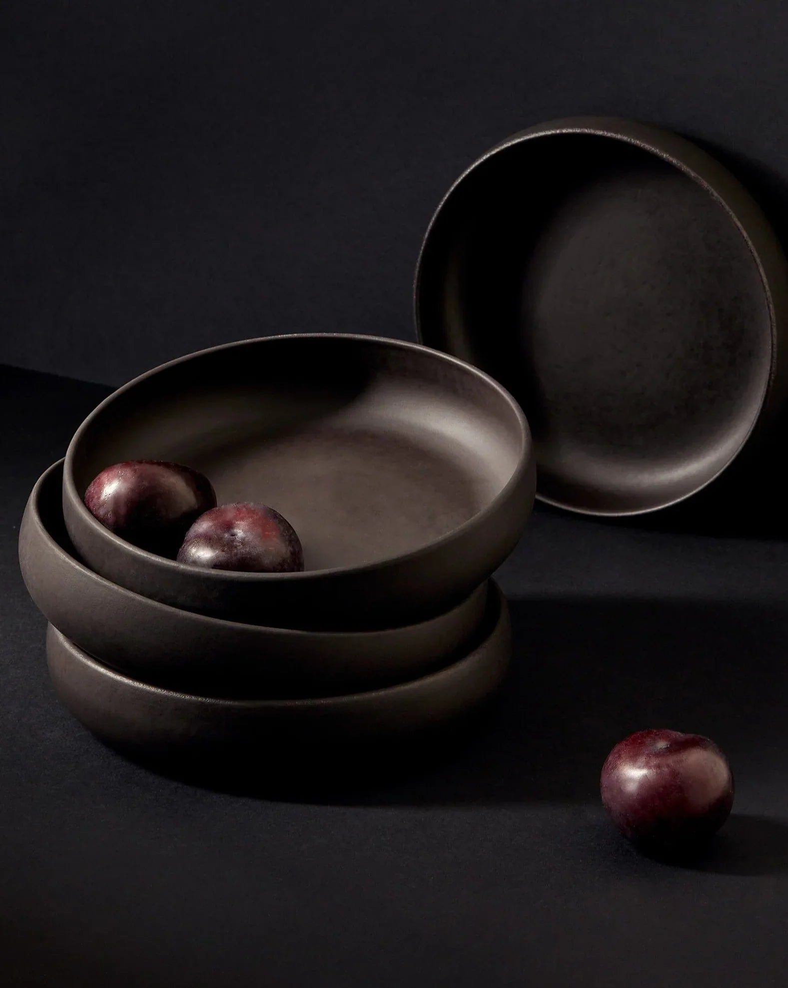 Japandi Tableware Pasta Bowls - Matte Black, Set of 4