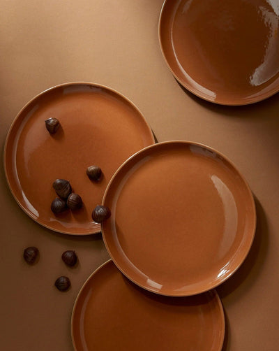 Gharyan Stoneware Japandi Tableware Dinner Plate, Terracotta, styled with chestnuts
