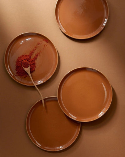 Gharyan Stoneware Japandi Tableware Side Plate, Terracotta, styled with spice and spoon