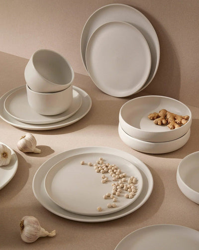 Japandi Tableware 12pc Dinnerware set - Dinner Plate, Side Plate + Bowl - Matte White