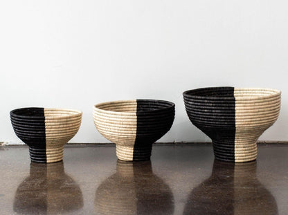 Pedestal Black and Natural Basket Bowl