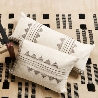 Kora White And Black Handloom Small Lumbar Pillow