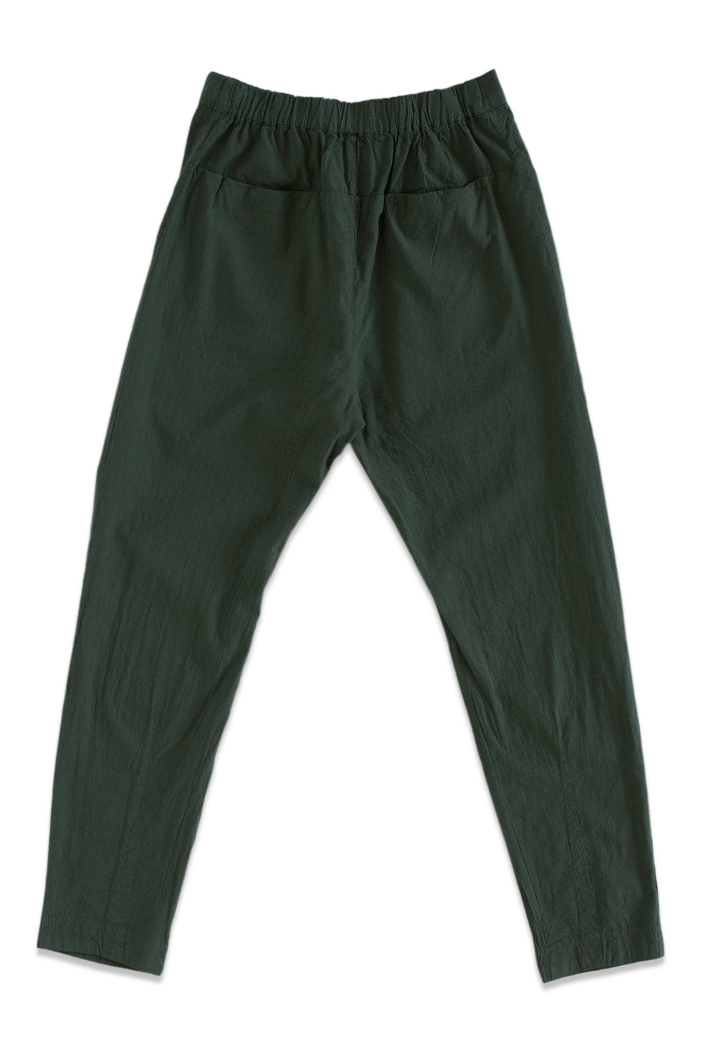 Back product view of forest-green Souk pants with an elastic waistband.