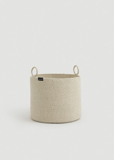 Short Beige Melange Loops basket showing its tightly coiled rope construction.