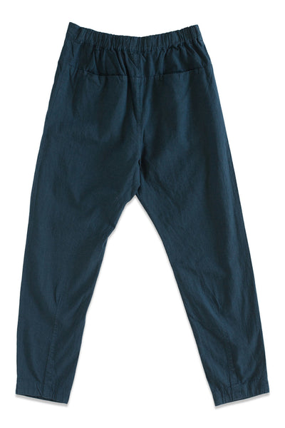 Back product view of deep teal-blue Souk pants with an elastic waistband.