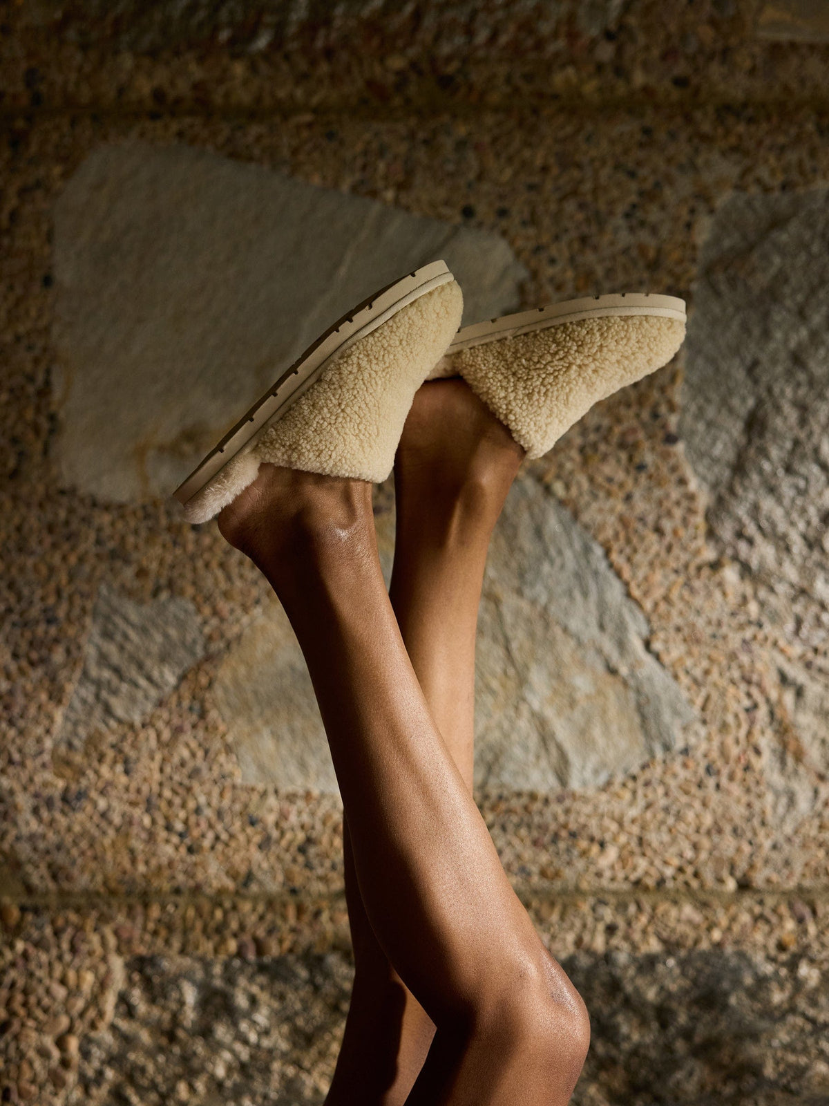 Puffy Sheep Slipper in Natural - pair styled together