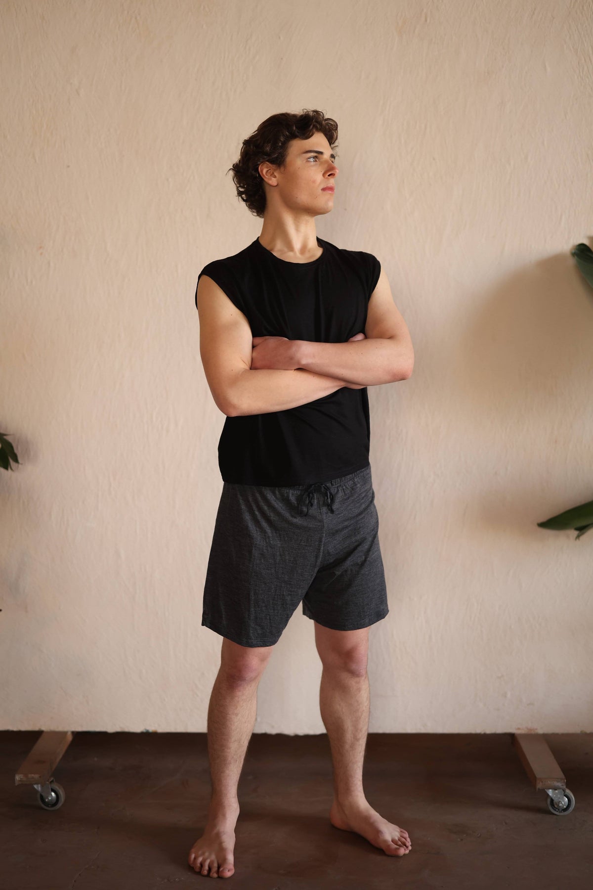 Relaxed-fit men's merino wool shorts designed for sauna sessions, recovery routines, and comfortable everyday wear.