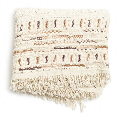 Unah Brown Fully Hand Embroidered Throw Handloom Organic Cotton Throw