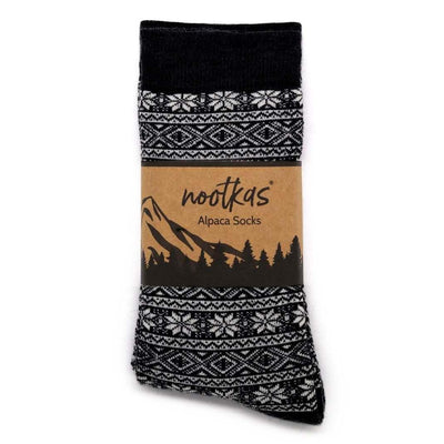 Alpaca Wool Nordic Crew Sock in Black, detail view of the Nordic knit pattern