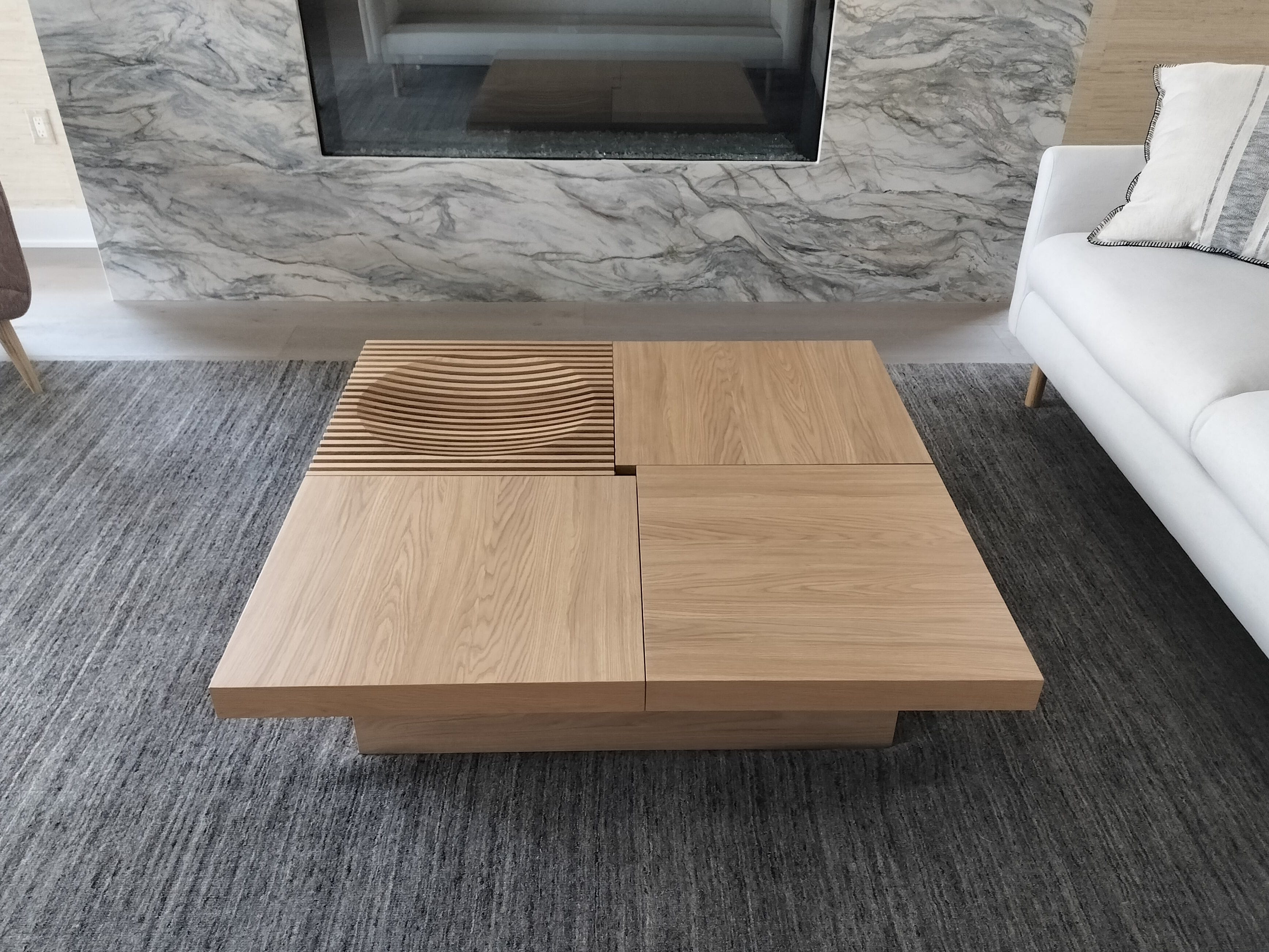 BARRINGER Slide Coffee Table by CondeHouse in Japanese Oak White Wash in customer home