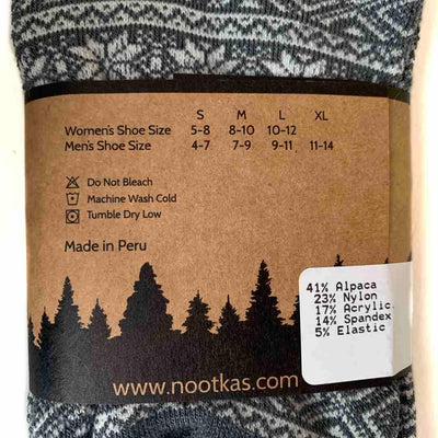 Fabric content and care label on the Alpaca Wool Nordic Crew Sock