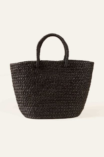 Braided Raffia Day Bag Black – Handmade Natural Fiber Tote