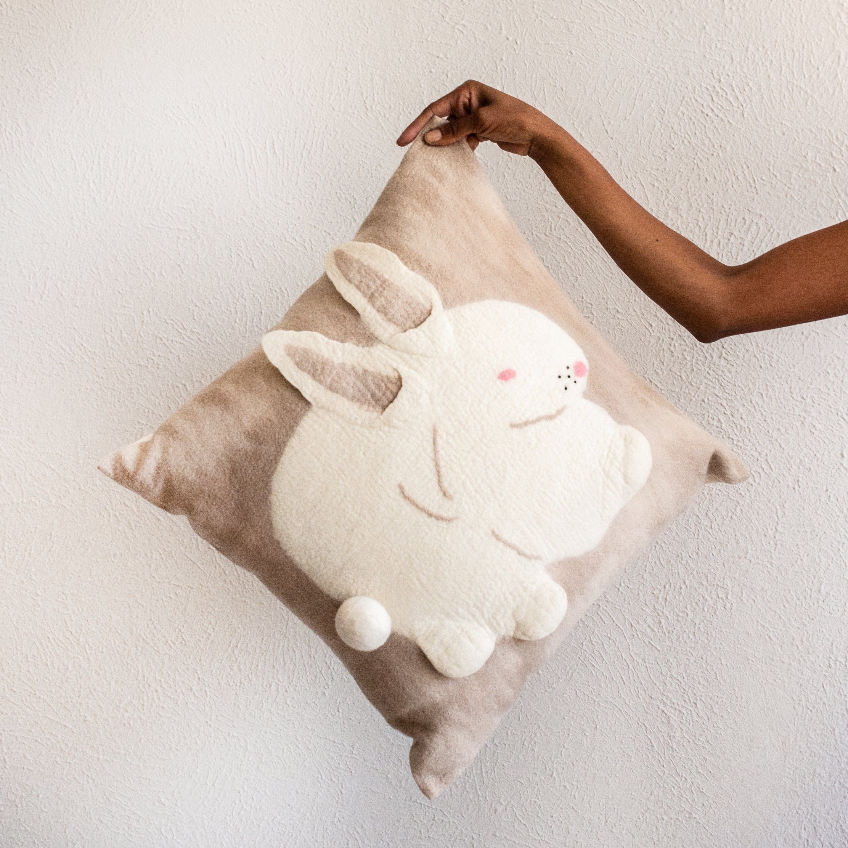 Bunny Rabbit Blush Wool Throw Pillow