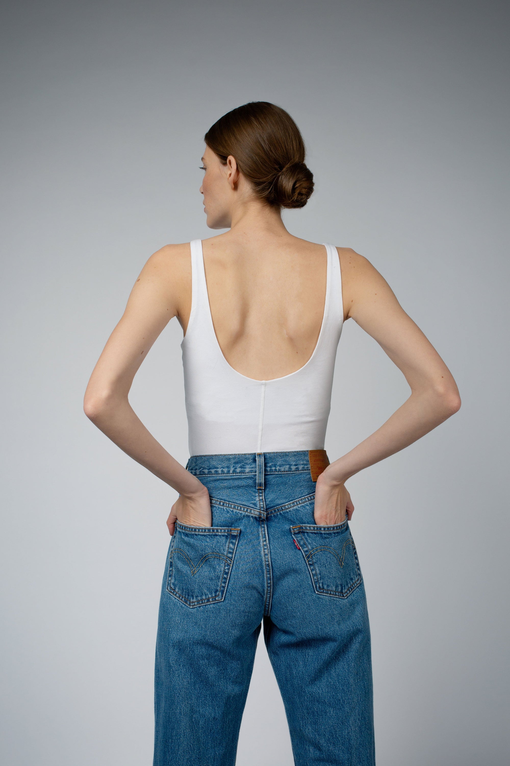 Ava Organic Cotton Bra Tank Top in white, front close view — Santicler Japandi fashion