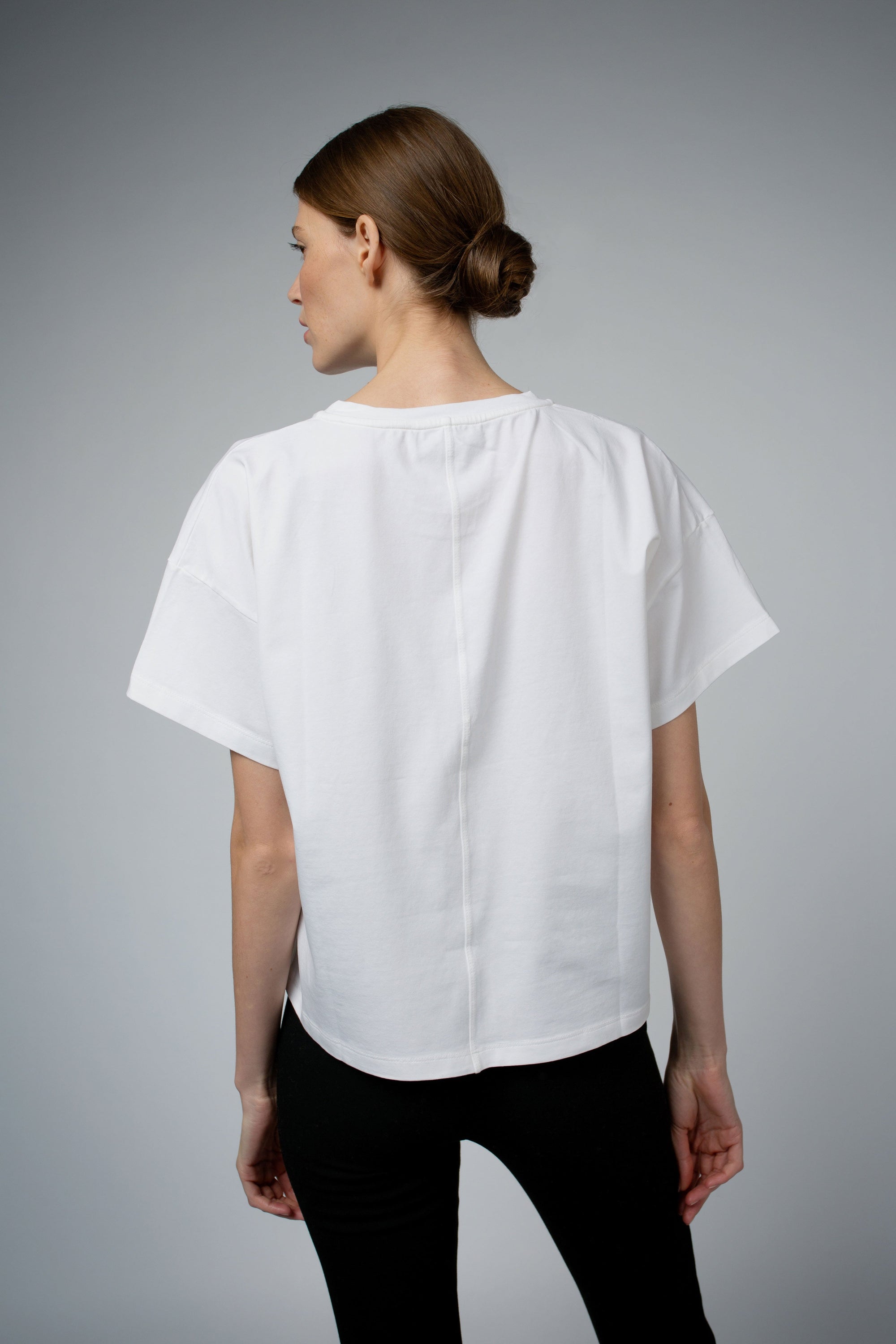 Bevin Organic Cotton Boyfriend T-Shirt in white, back view — Santicler Japandi fashion