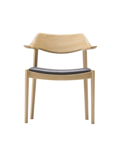 WING Side Chair Japanese Oak Natural, Black Leather Upholstery