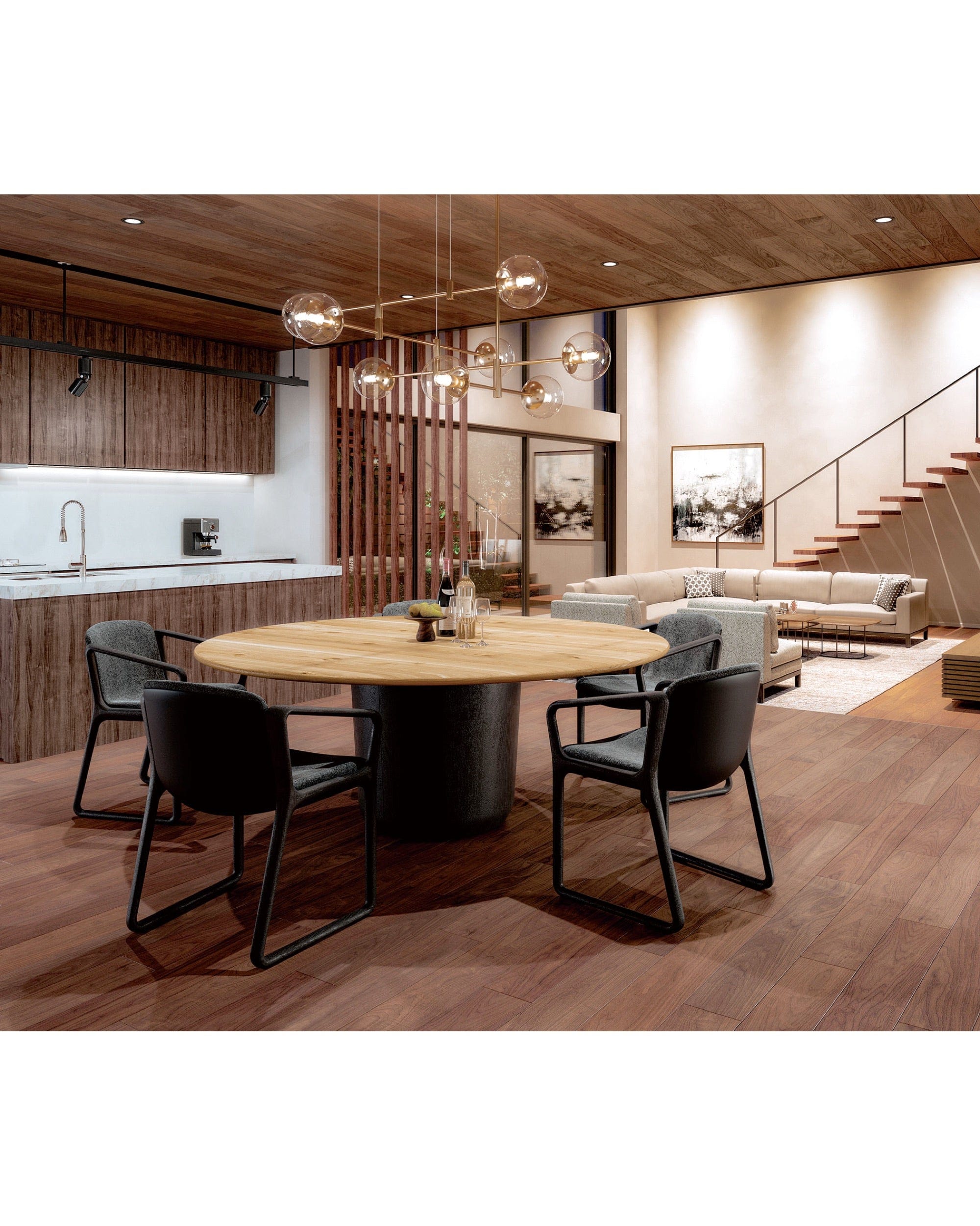 CondeHouse ONE round dining table styled in modern Japandi dining interior