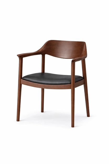 CondeHouse WING Armchair Sakura Medium Brown wood with black leather upholstery L3 BQ BL, modern Japanese dining chair