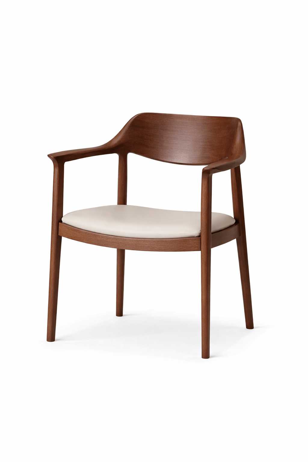 CondeHouse WING Armchair Sakura Medium Brown wood with light gray leather seat L3 MG LGY, Japandi dining armchair