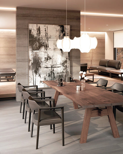 CondeHouse WING Armchairs styled around solid wood dining table in modern Japanese interior