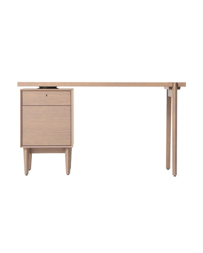 CondeHouse WING Desk Front View Japanese Oak Gray Wash Rotatable
