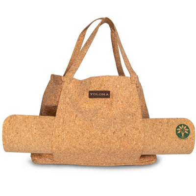 Cork Tote Bag by Yohola Yoga with Yoga Mat 