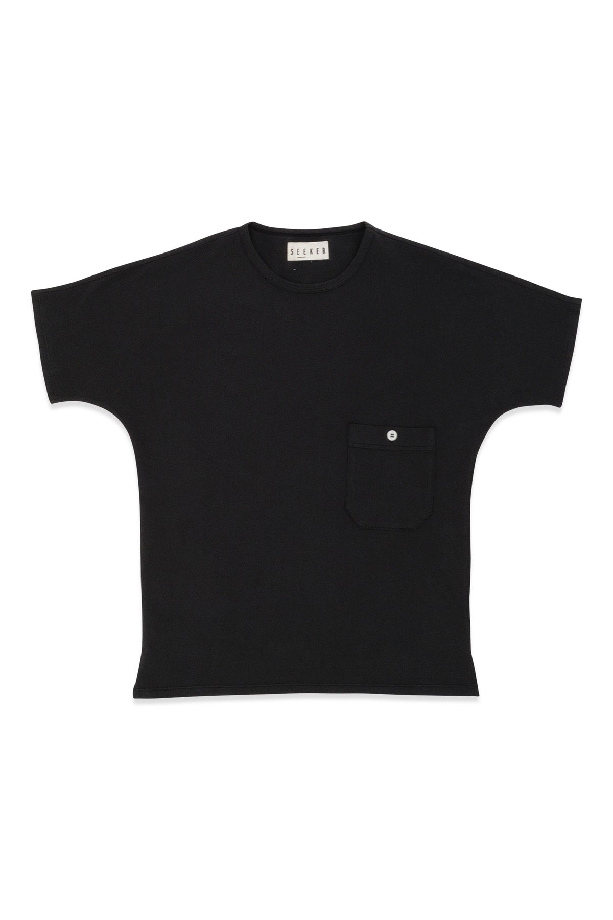 Front product view of the black Pocket Dolman Tee.