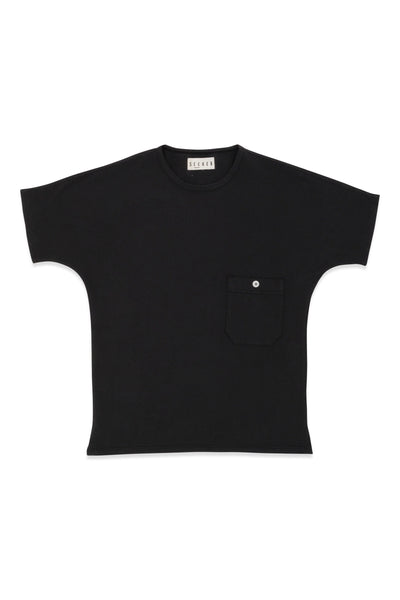 Front product view of the black Pocket Dolman Tee.