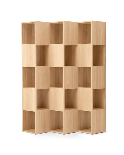 FOLD Shelving 5-3 in Japanese Oak Natural Finish, front view