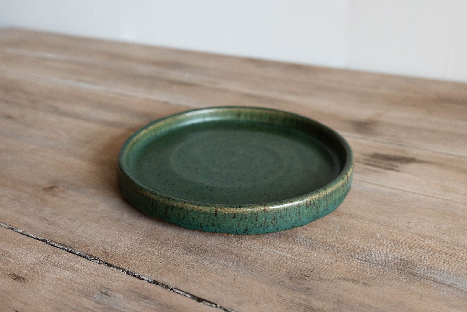 Fern green handmade small salad plate side view