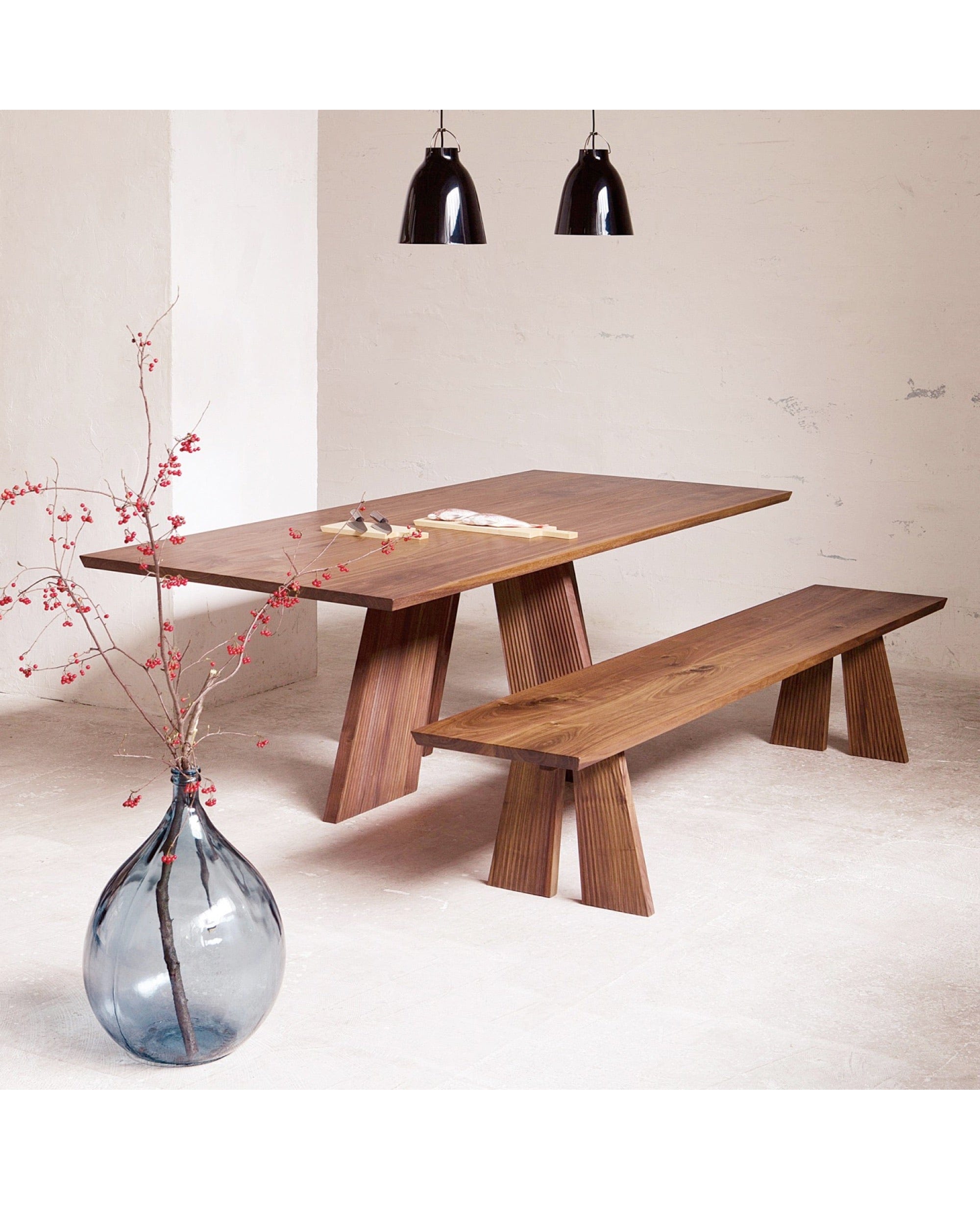 HAKAMA Table Walnut Quick Ship by CondeHouse – Japandi dining table with sculptural wide legs