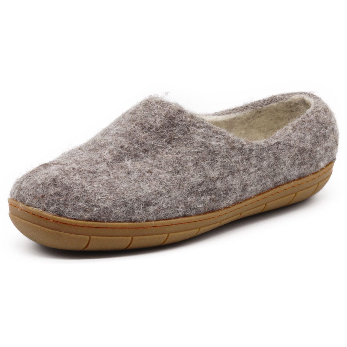 Women's Victoria wool house shoe with rubber outsole, angled view
