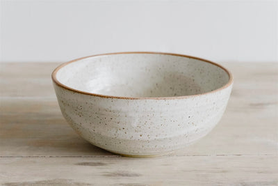 Handmade ceramic ramen bowl in sand glaze by KJ Pottery – Japandi dinnerware
