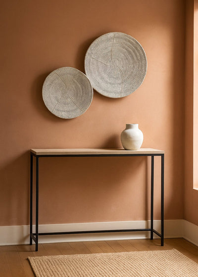 Handwoven African basket Japandi wall art organic texture