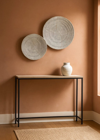 Handwoven African basket Japandi wall art organic texture