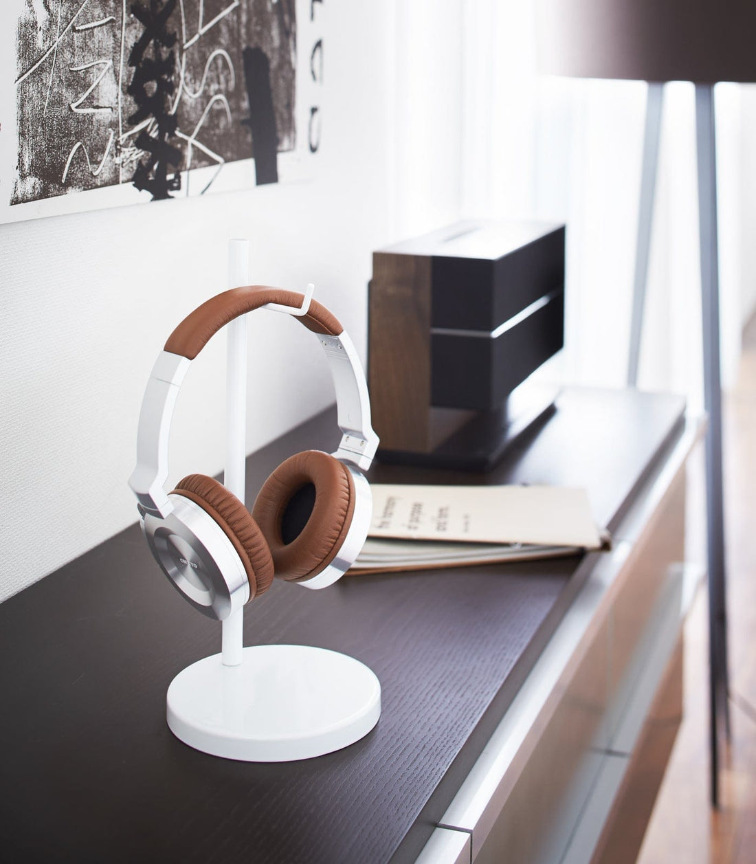 Headphone Stand - Steel in White on Table