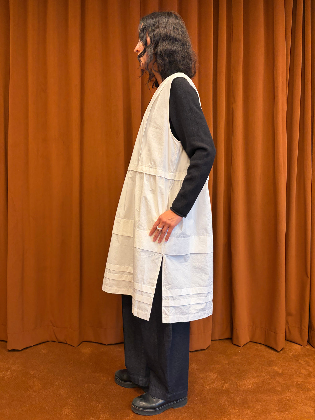 Tuck Dress in White