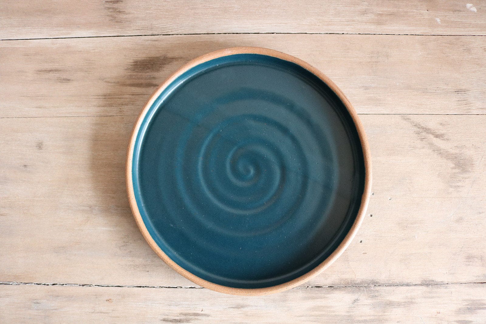 Blue glazed handmade small ceramic salad plate