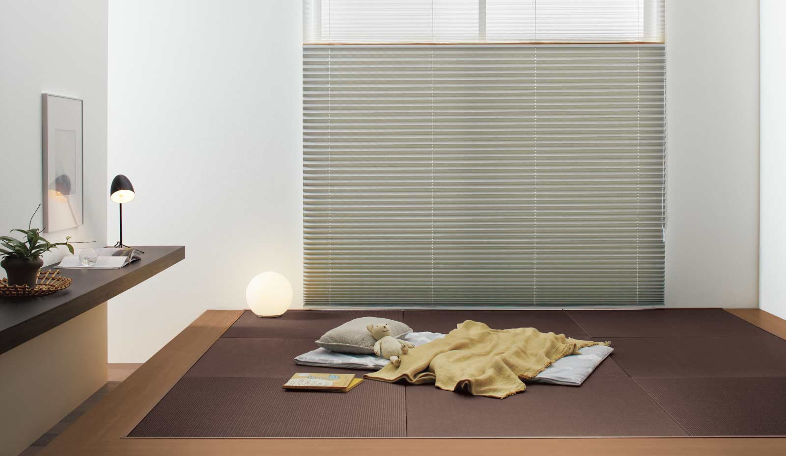 Japandi Tatami Mat Seiryu Maroon in room with pillow