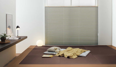 Japandi Tatami Mat Seiryu Maroon in room with pillow