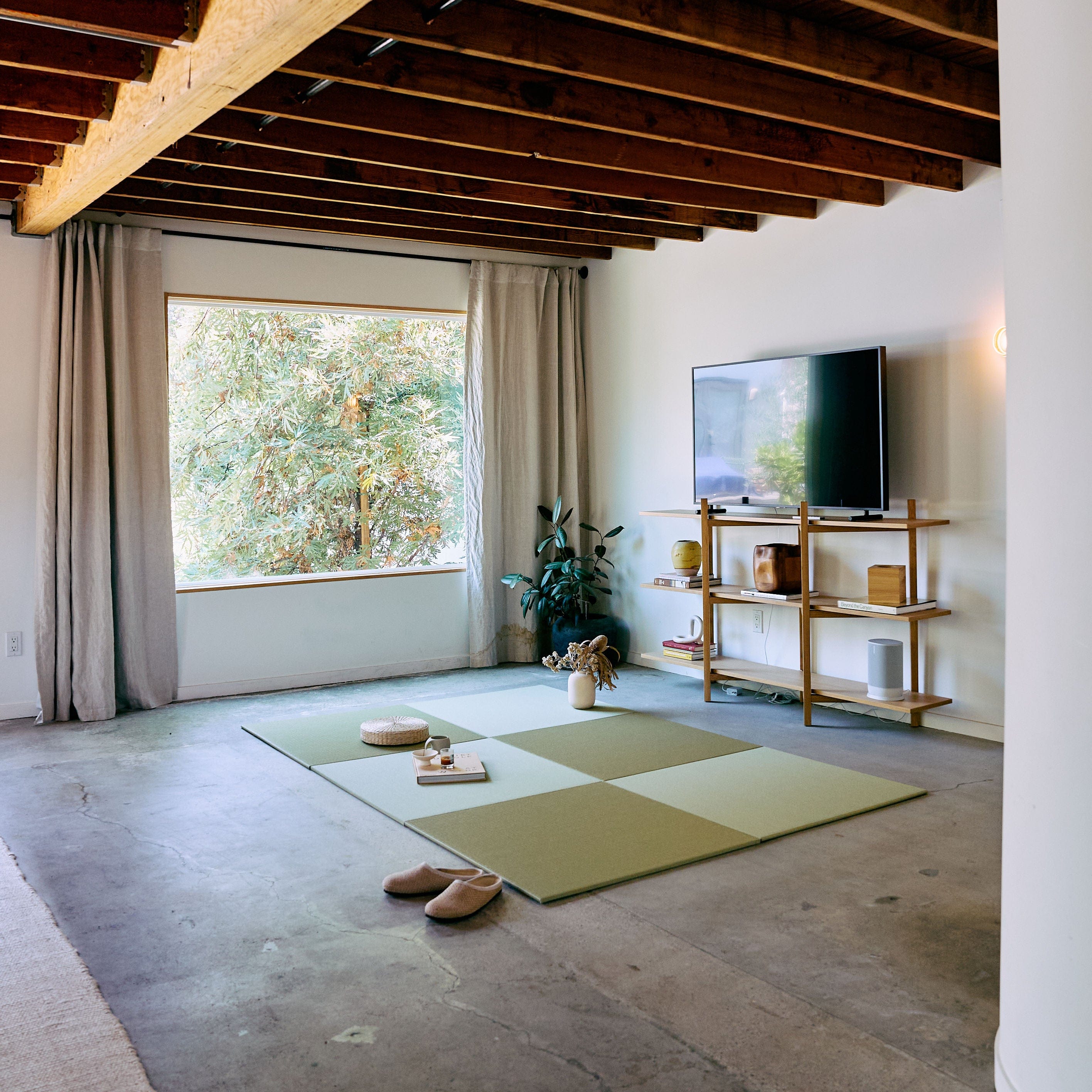 Japandi Tatami Mats creating a rug alternative