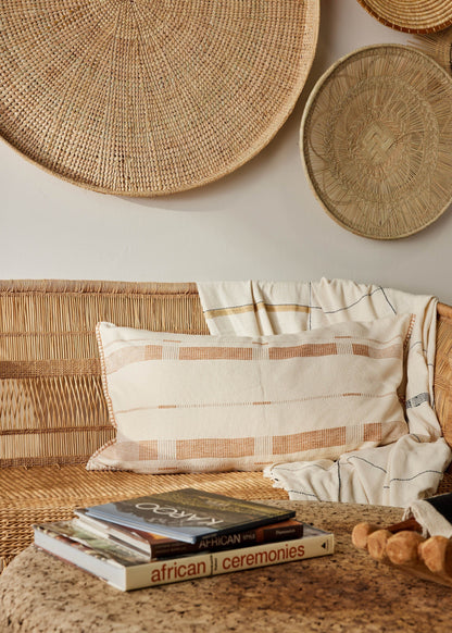 Japandi living room styling with oversized lumbar pillow