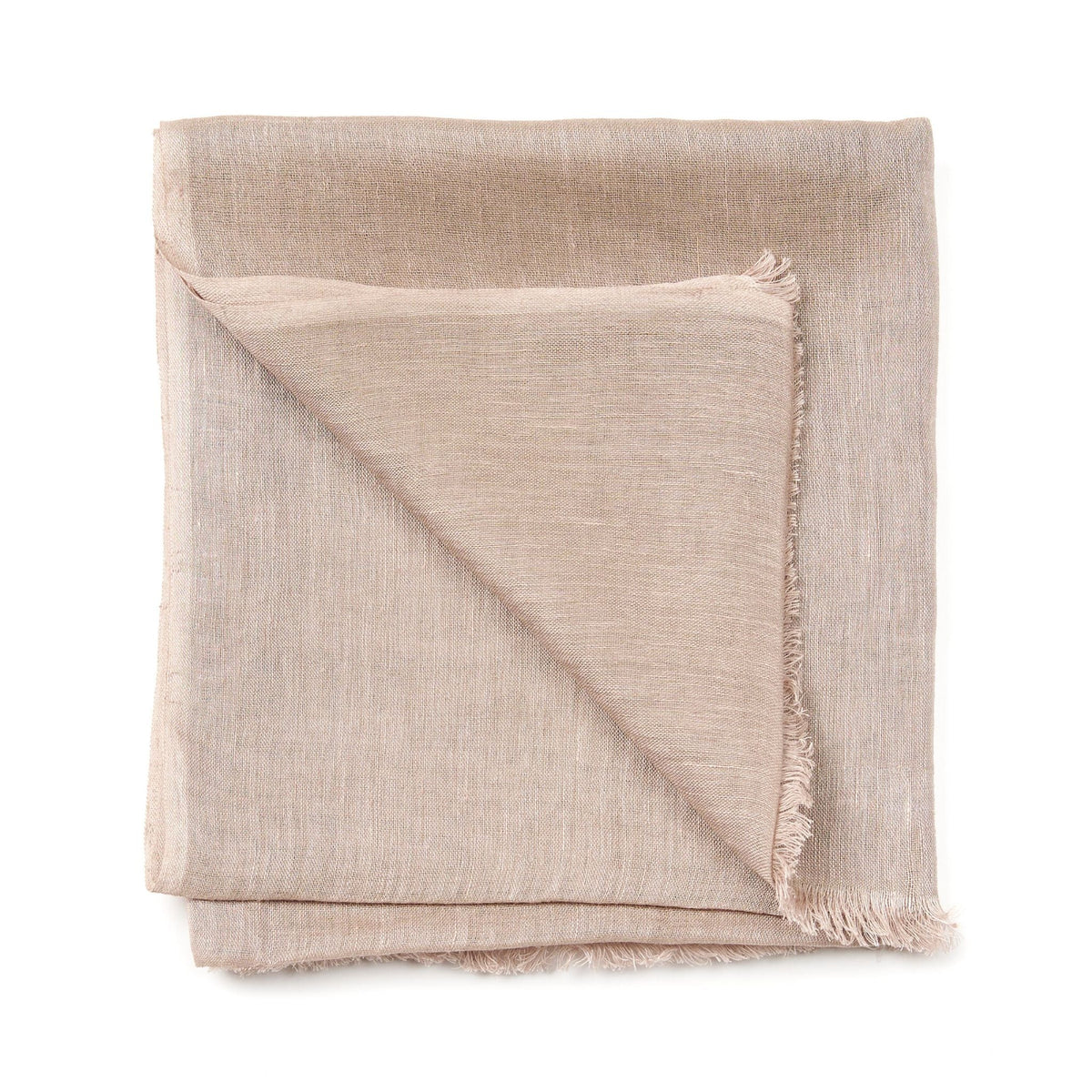 Folded Jute Golden Brown linen-silk scarf showing its lightweight weave, warm neutral color and fine fringe