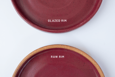 Glazed and raw rim detail on handmade ceramic small plate