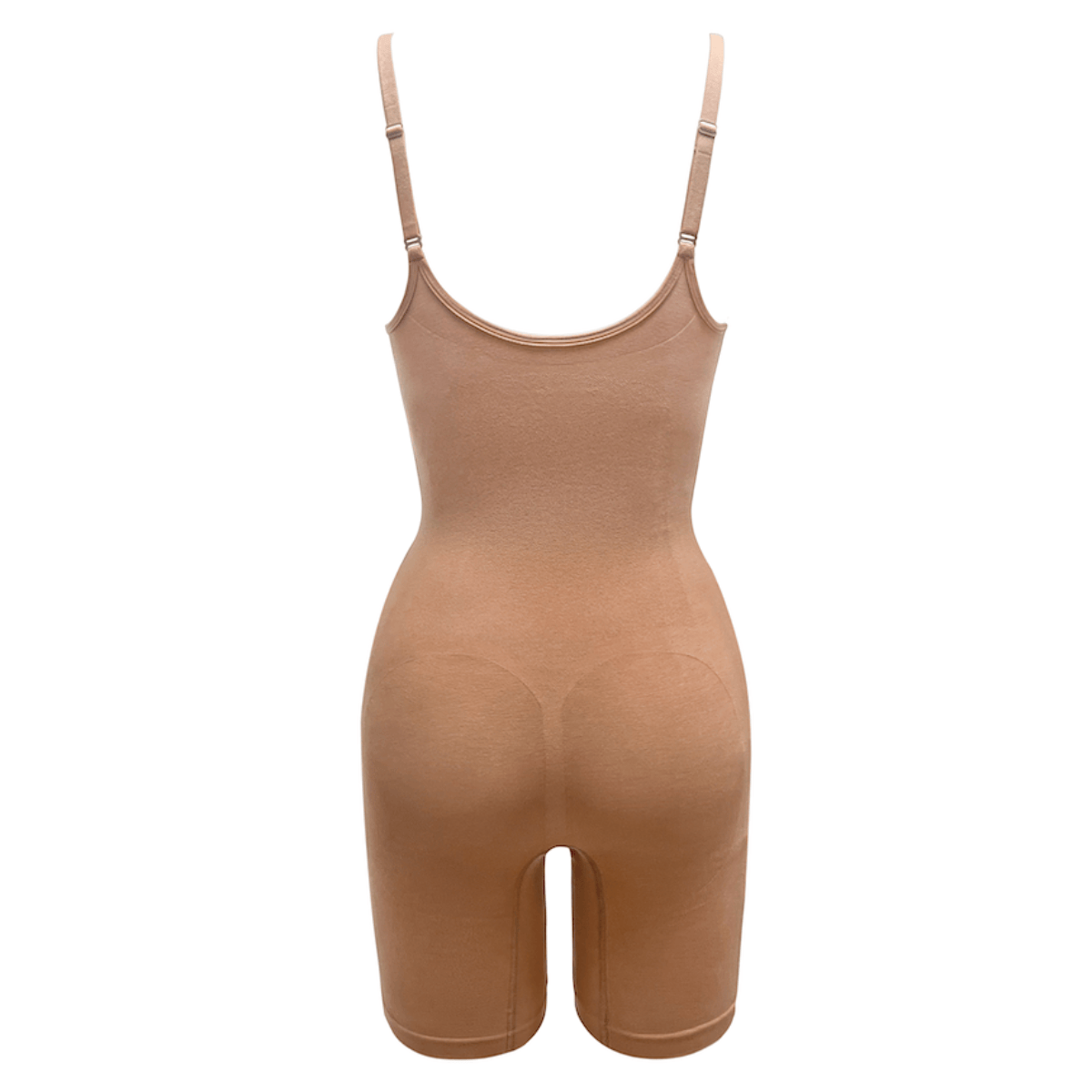 PROCLAIM Mid-Thigh Shapewear Bodysuit in Ada Nude, flat lay back view