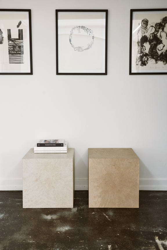 Mater Cube side table styled with books and decorative objects