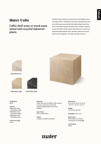 Mater Cube sustainable side table specifications and material details