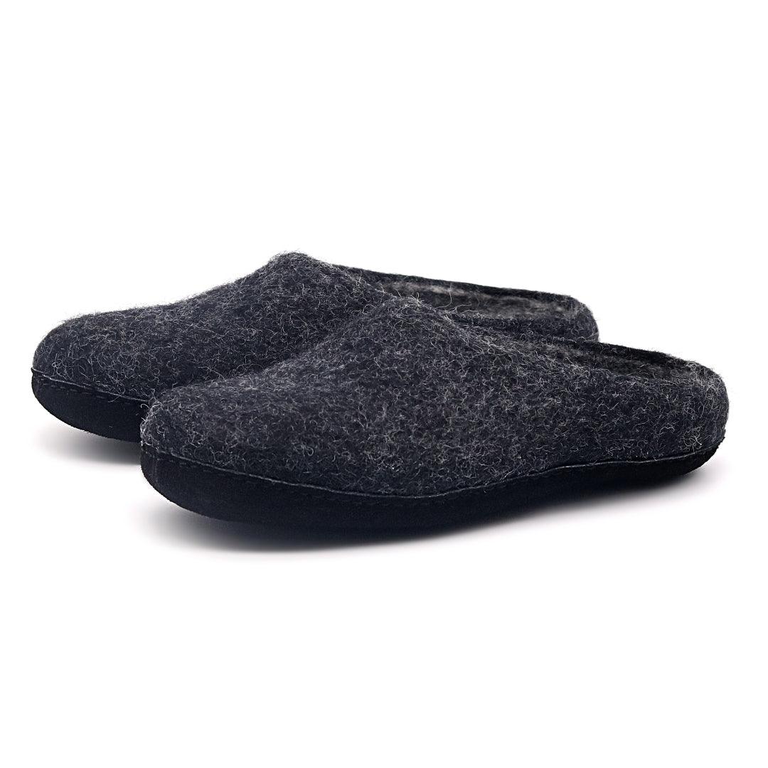 Pair of men's Astoria Noir wool house slippers in Charcoal
